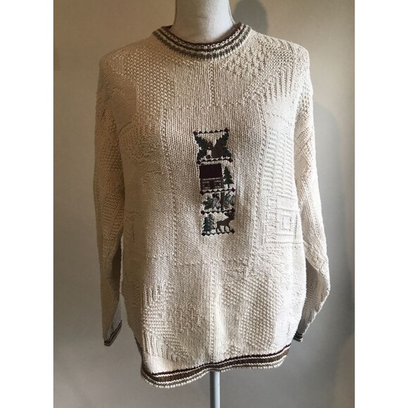 The Woolen Mill Ladies Large Cotton Sweater Faribo Woolens Country Moose Cabin - Picture 1 of 12